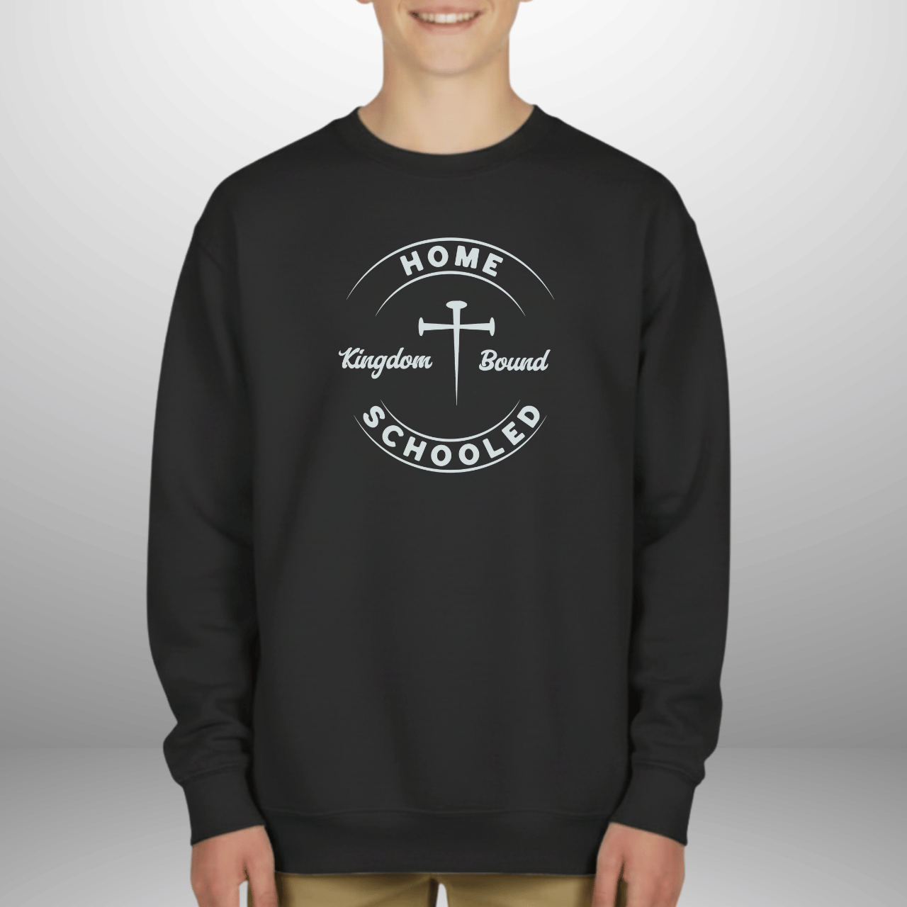 Homeschooled Kingdom Bound Youth Sweatshirt | Christian Kids Crewneck | Gildan 18000B Bible Verse Homeschool Sweater