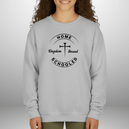 Homeschooled Kingdom Bound Youth Sweatshirt | Christian Kids Crewneck | Gildan 18000B Bible Verse Homeschool Sweater