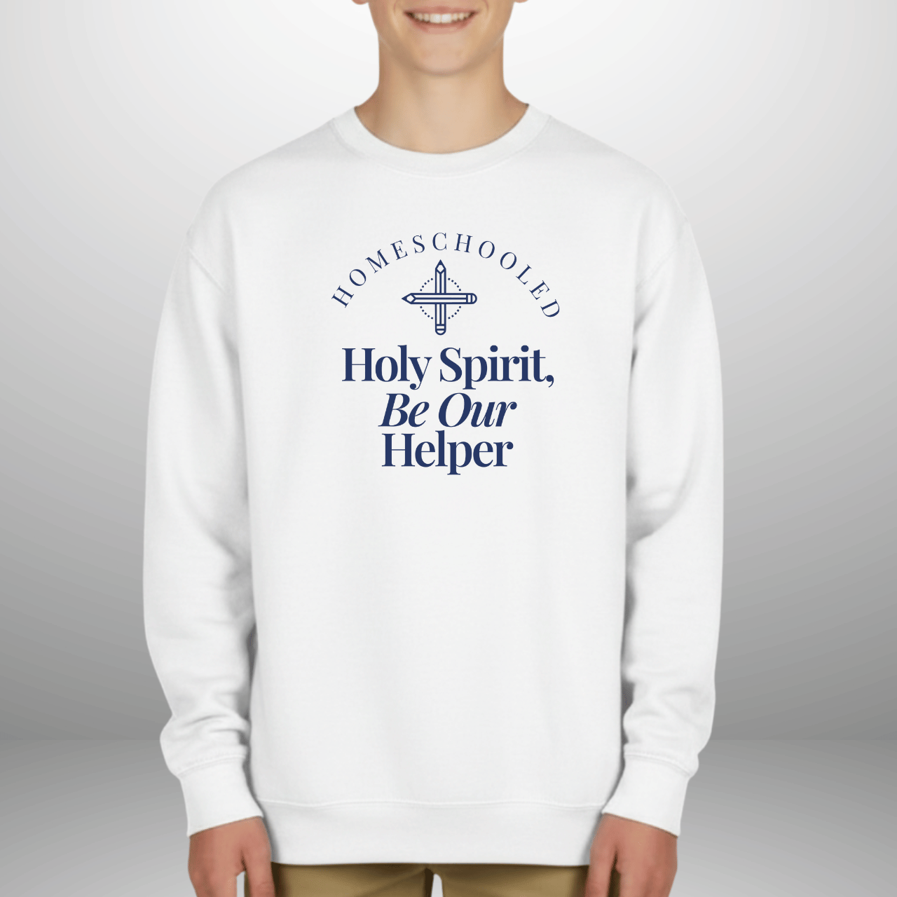 Homeschooled Holy Spirit Helper Youth Sweatshirt | Christian Kids Crewneck | Gildan 18000B Bible Verse Homeschool Sweater