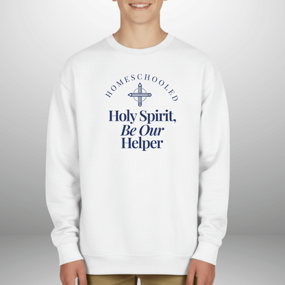 Homeschooled Holy Spirit Helper Youth Sweatshirt | Christian Kids Crewneck | Gildan 18000B Bible Verse Homeschool Sweater