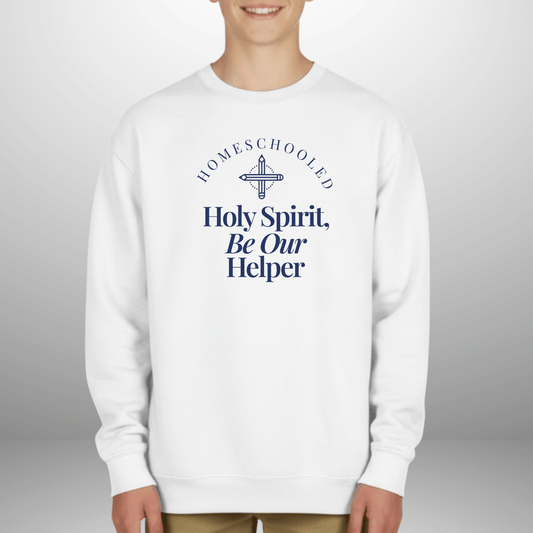 Homeschooled Holy Spirit Helper Youth Sweatshirt | Christian Kids Crewneck | Gildan 18000B Bible Verse Homeschool Sweater