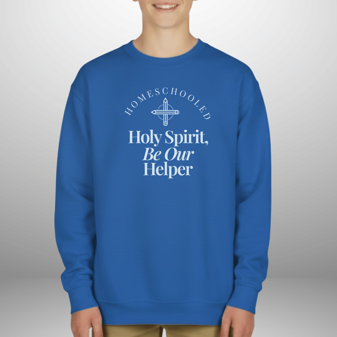 Homeschooled Holy Spirit Helper Youth Sweatshirt | Christian Kids Crewneck | Gildan 18000B Bible Verse Homeschool Sweater