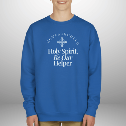Homeschooled Holy Spirit Helper Youth Sweatshirt | Christian Kids Crewneck | Gildan 18000B Bible Verse Homeschool Sweater