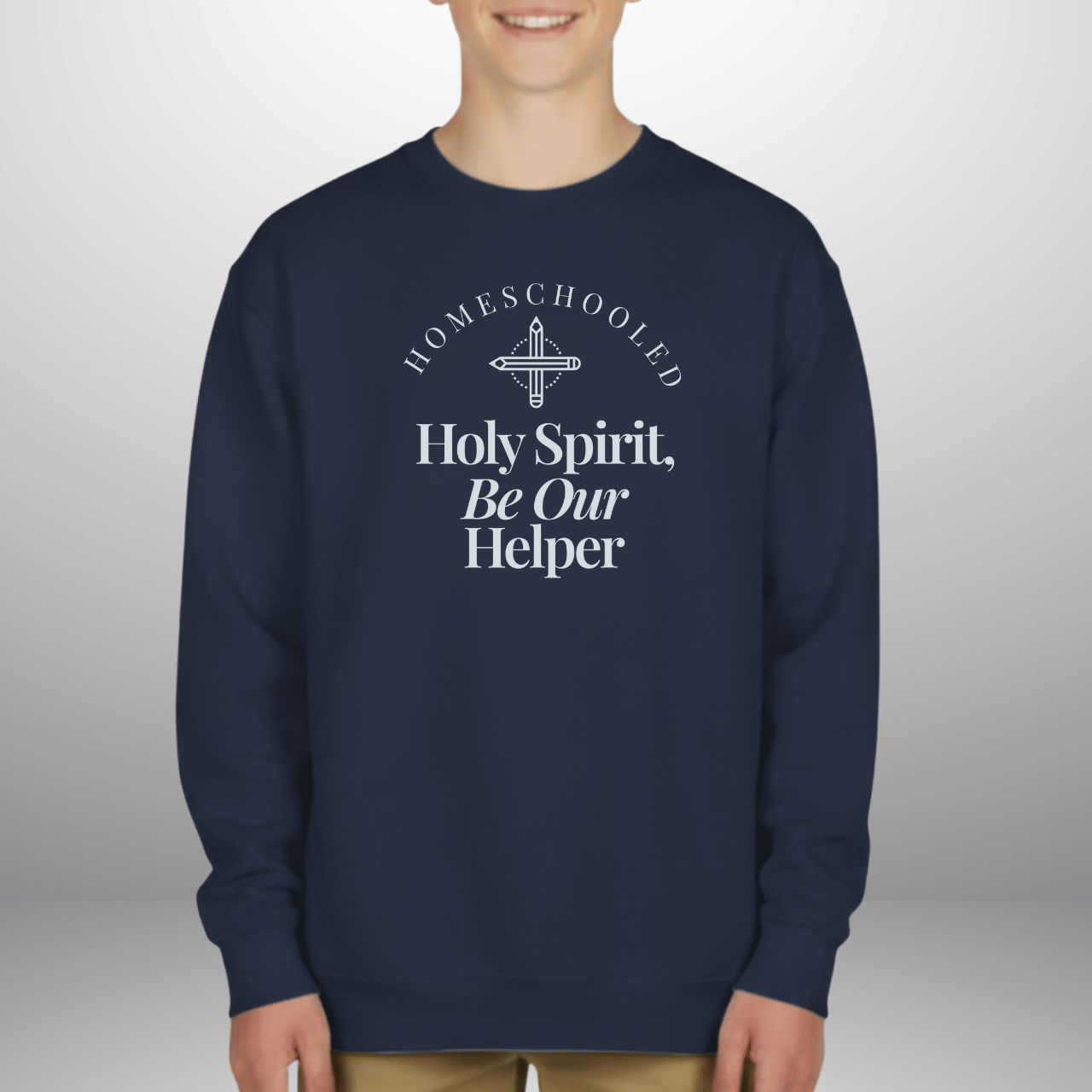 Homeschooled Holy Spirit Helper Youth Sweatshirt | Christian Kids Crewneck | Gildan 18000B Bible Verse Homeschool Sweater