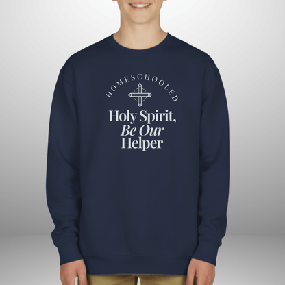 Homeschooled Holy Spirit Helper Youth Sweatshirt | Christian Kids Crewneck | Gildan 18000B Bible Verse Homeschool Sweater