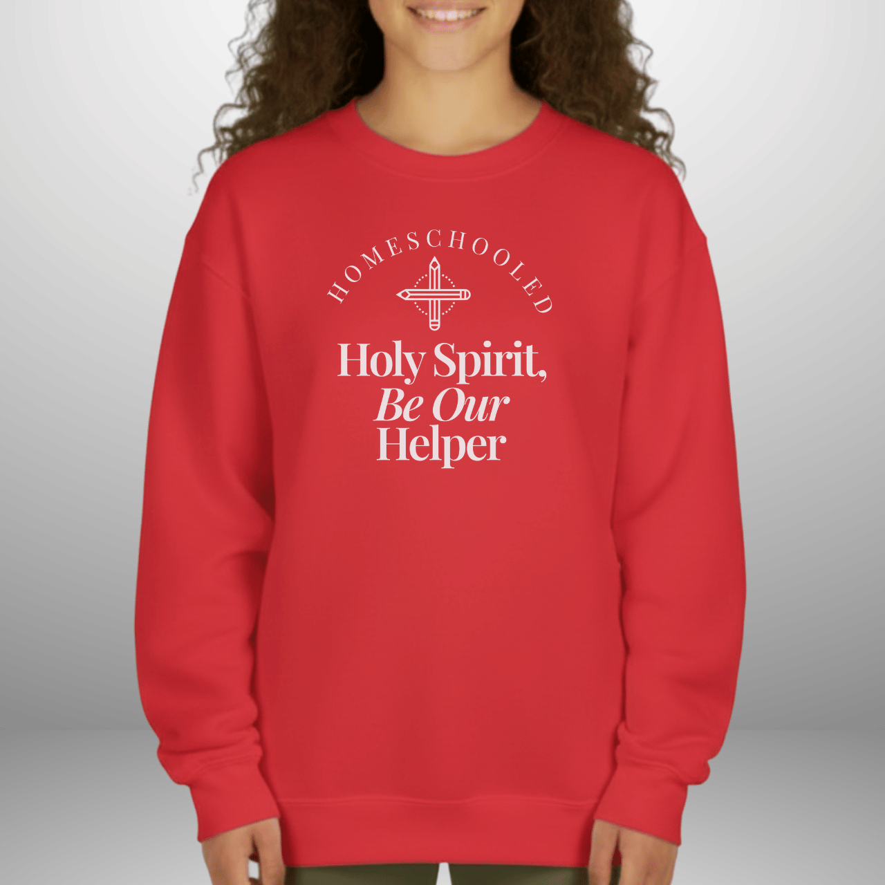 Homeschooled Holy Spirit Helper Youth Sweatshirt | Christian Kids Crewneck | Gildan 18000B Bible Verse Homeschool Sweater
