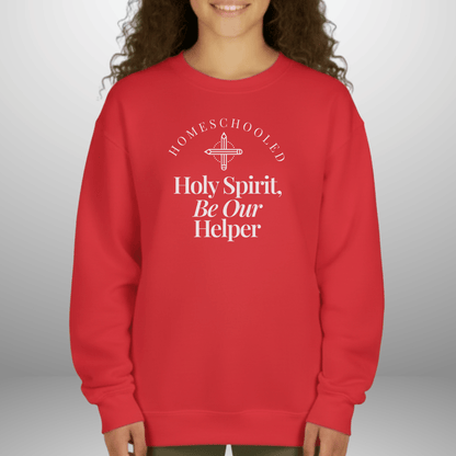 Homeschooled Holy Spirit Helper Youth Sweatshirt | Christian Kids Crewneck | Gildan 18000B Bible Verse Homeschool Sweater