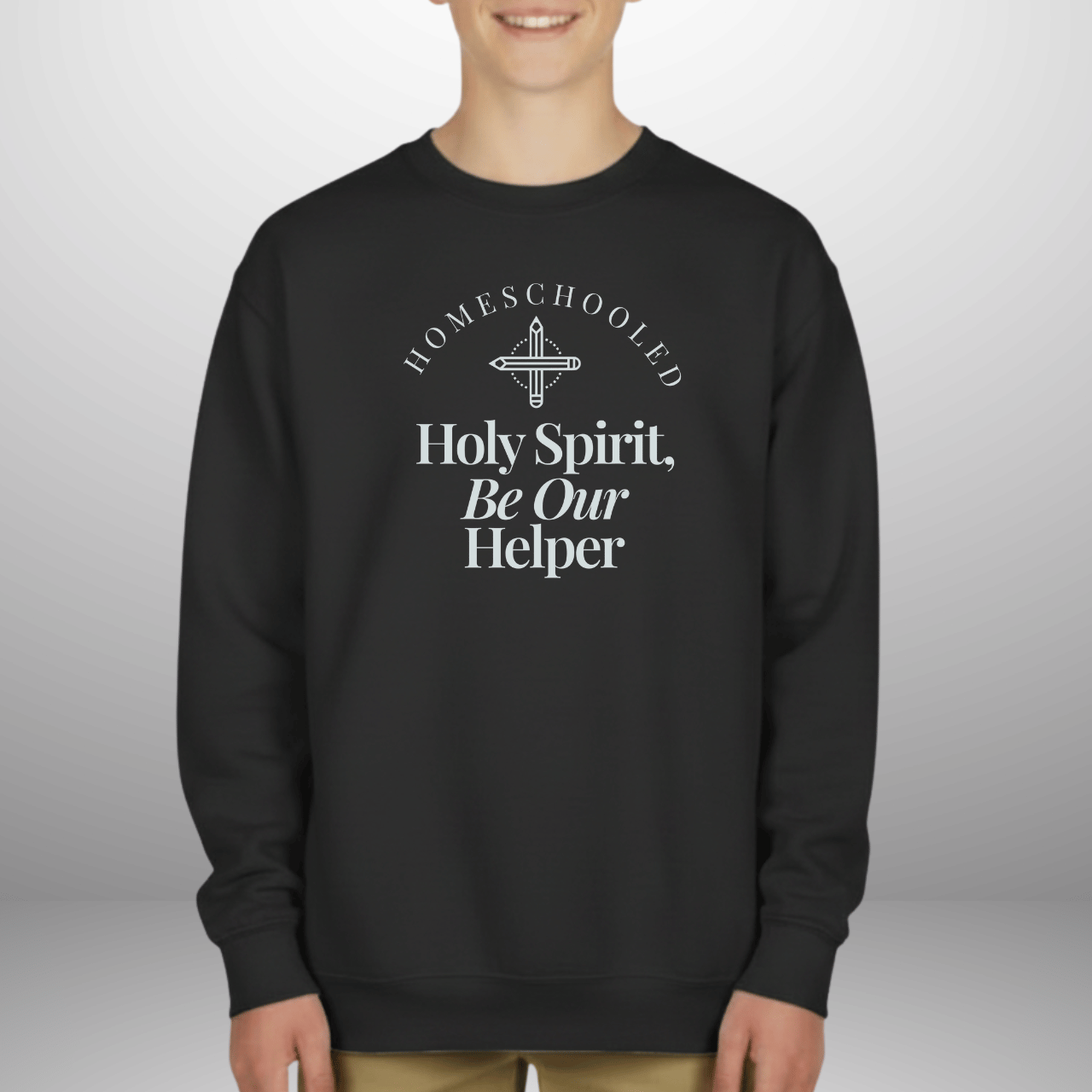 Homeschooled Holy Spirit Helper Youth Sweatshirt | Christian Kids Crewneck | Gildan 18000B Bible Verse Homeschool Sweater