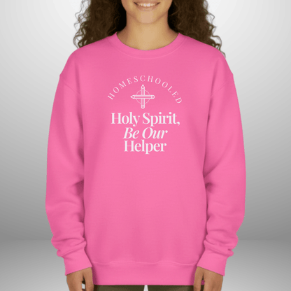 Homeschooled Holy Spirit Helper Youth Sweatshirt | Christian Kids Crewneck | Gildan 18000B Bible Verse Homeschool Sweater