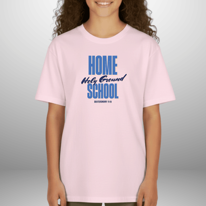 Home Holy Ground School Youth Shirt | Christian Homeschool Tee | Deuteronomy 11:19 Kids Bible Verse Shirt | Faith-Based Youth T-Shirt
