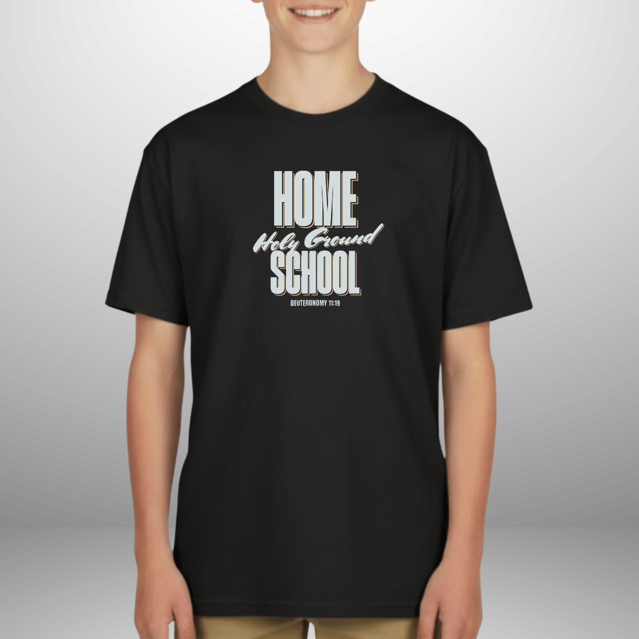 Home Holy Ground School Youth Shirt | Christian Homeschool Tee | Deuteronomy 11:19 Kids Bible Verse Shirt | Faith-Based Youth T-Shirt