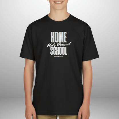 Home Holy Ground School Youth Shirt | Christian Homeschool Tee | Deuteronomy 11:19 Kids Bible Verse Shirt | Faith-Based Youth T-Shirt