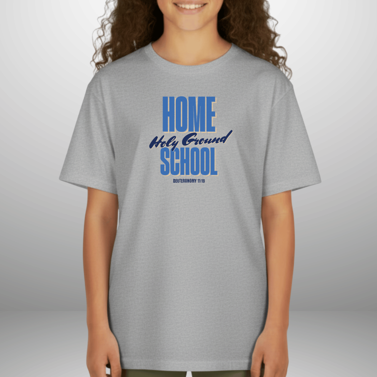 Home Holy Ground School Youth Shirt | Christian Homeschool Tee | Deuteronomy 11:19 Kids Bible Verse Shirt | Faith-Based Youth T-Shirt