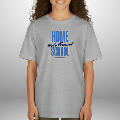 Home Holy Ground School Youth Shirt | Christian Homeschool Tee | Deuteronomy 11:19 Kids Bible Verse Shirt | Faith-Based Youth T-Shirt
