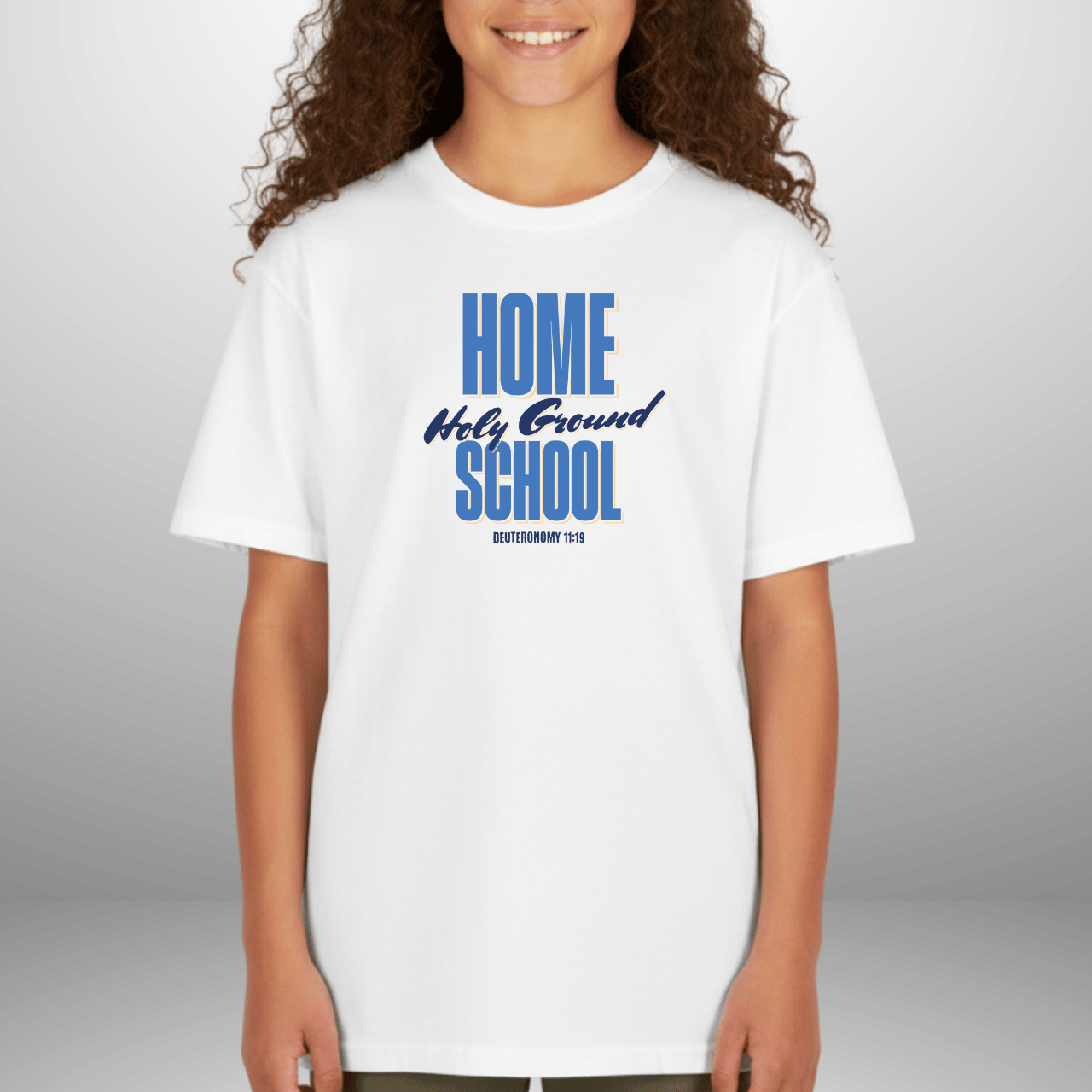 Home Holy Ground School Youth Shirt | Christian Homeschool Tee | Deuteronomy 11:19 Kids Bible Verse Shirt | Faith-Based Youth T-Shirt