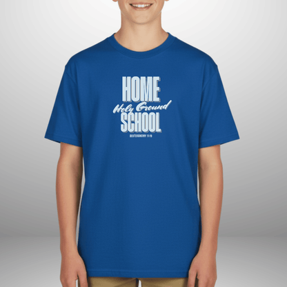 Home Holy Ground School Youth Shirt | Christian Homeschool Tee | Deuteronomy 11:19 Kids Bible Verse Shirt | Faith-Based Youth T-Shirt