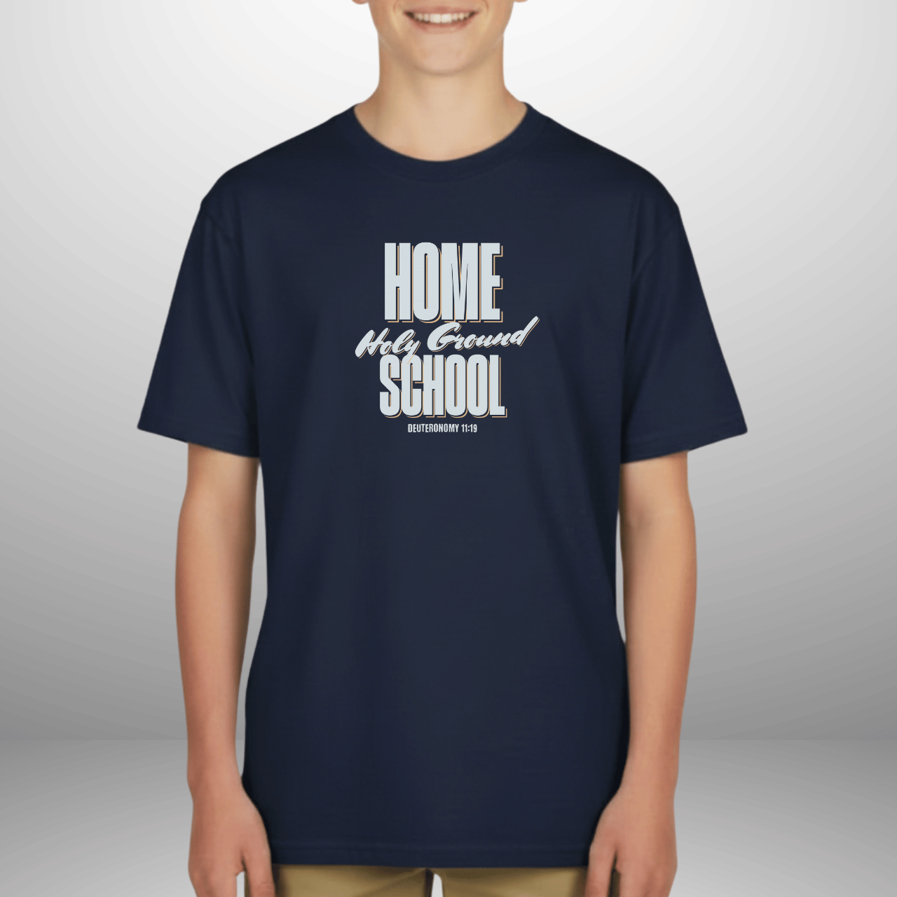 Home Holy Ground School Youth Shirt | Christian Homeschool Tee | Deuteronomy 11:19 Kids Bible Verse Shirt | Faith-Based Youth T-Shirt