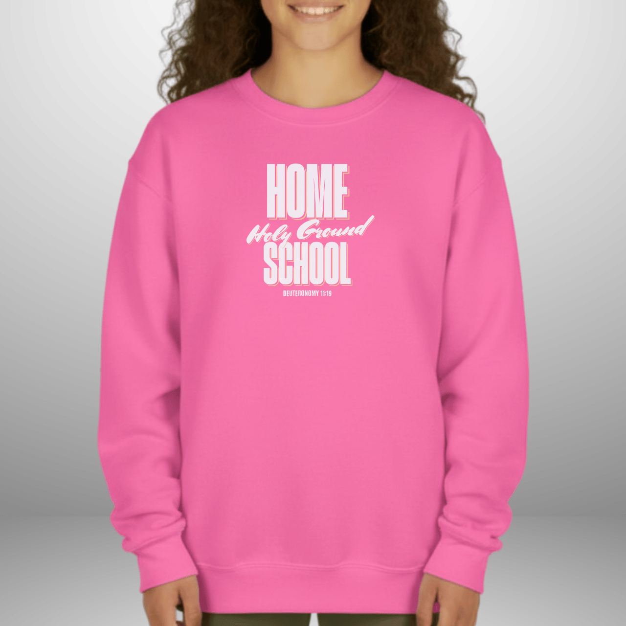 Home School Holy Ground Youth Sweatshirt | Christian Homeschool Crewneck | Gildan 18000B | Deuteronomy 11:19 Scripture Kids Sweater