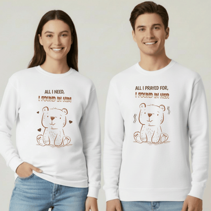 All I Need I Found in Him Sweatshirt | Christian Women’s Gift | Faith Love Crewneck | Cute Bear Graphic | Gildan 18000 Unisex