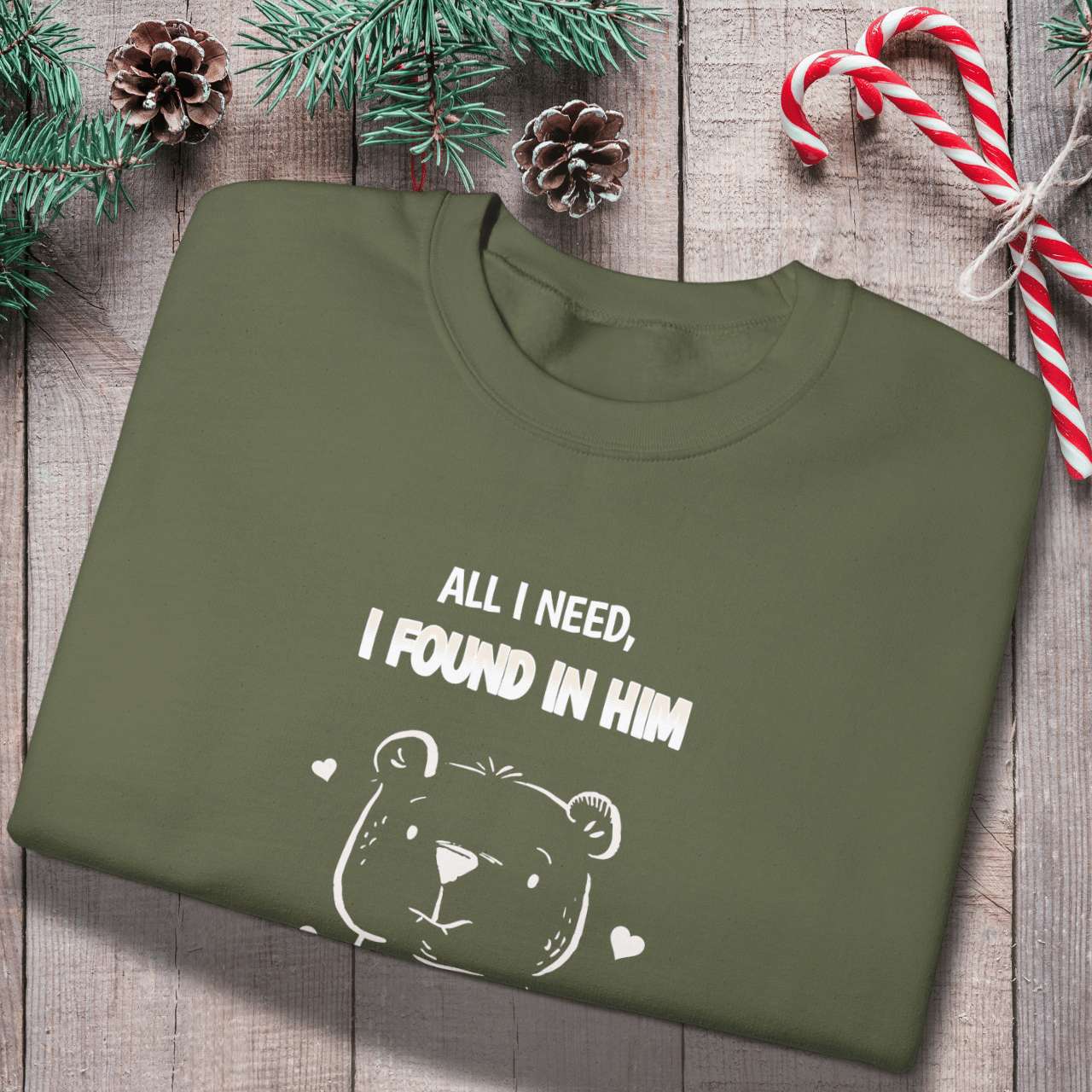 All I Need I Found in Him Sweatshirt | Christian Women’s Gift | Faith Love Crewneck | Cute Bear Graphic | Gildan 18000 Unisex