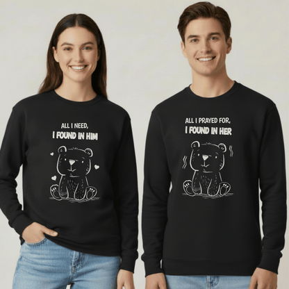 All I Need I Found in Him Sweatshirt | Christian Women’s Gift | Faith Love Crewneck | Cute Bear Graphic | Gildan 18000 Unisex