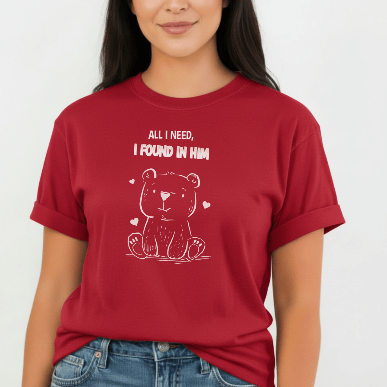 All I Need I Found in Him Bear Shirt | Cute Christian Couples Tee for Her | Comfort Colors 1717 | Matching His & Hers Gift