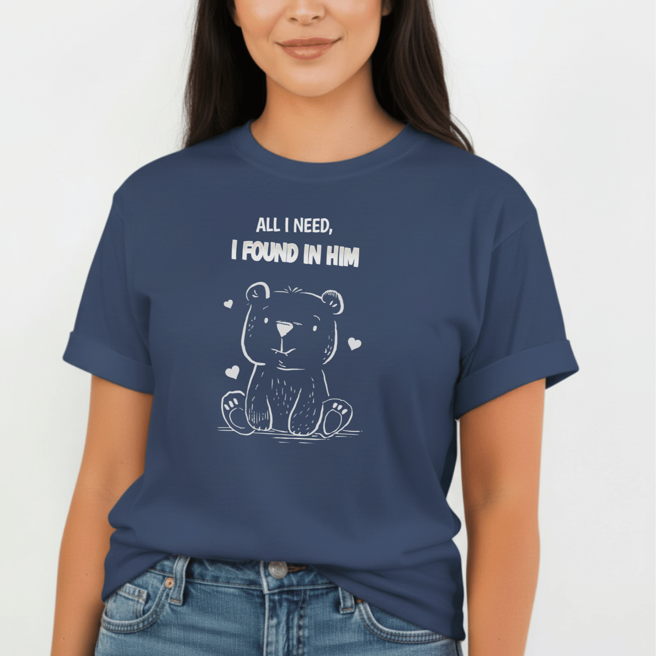 All I Need I Found in Him Bear Shirt | Cute Christian Couples Tee for Her | Comfort Colors 1717 | Matching His & Hers Gift