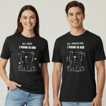 All I Prayed For I Found in Her Bear Shirt | Christian Couples Tee for Him | Comfort Colors 1717 | Cute Matching His & Hers Gift