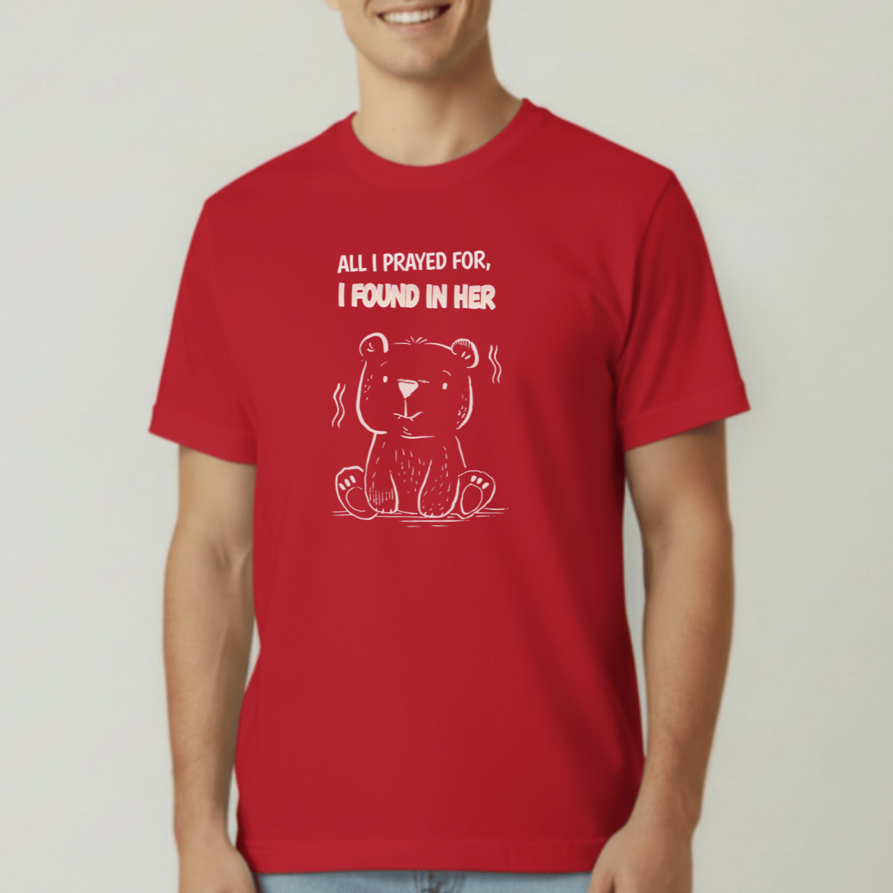 All I Prayed For I Found in Her Bear Shirt | Christian Couples Tee for Him | Comfort Colors 1717 | Cute Matching His & Hers Gift