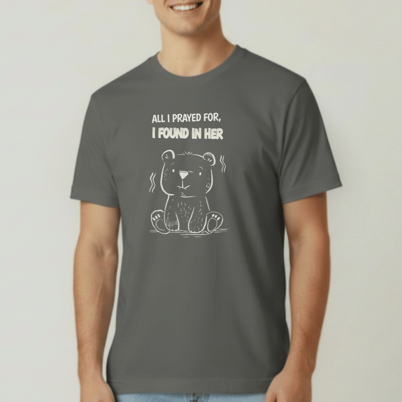 All I Prayed For I Found in Her Bear Shirt | Christian Couples Tee for Him | Comfort Colors 1717 | Cute Matching His & Hers Gift