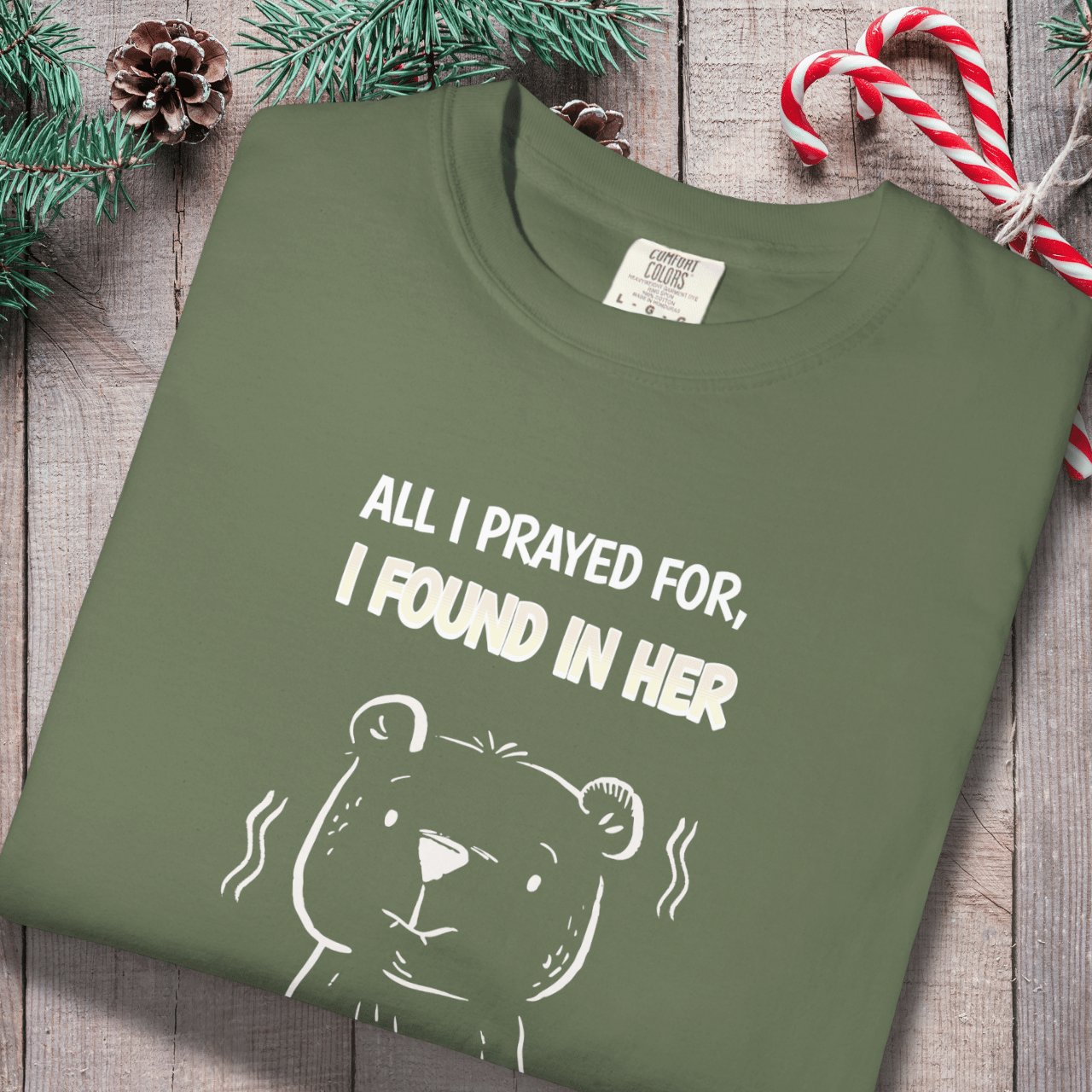 All I Prayed For I Found in Her Bear Shirt | Christian Couples Tee for Him | Comfort Colors 1717 | Cute Matching His & Hers Gift