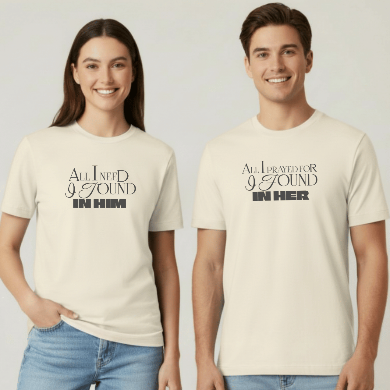 All I Prayed For I Found in Her Shirt | Christian Couples Tee for Him | Comfort Colors 1717 | Faith-Based Matching His & Hers Gift