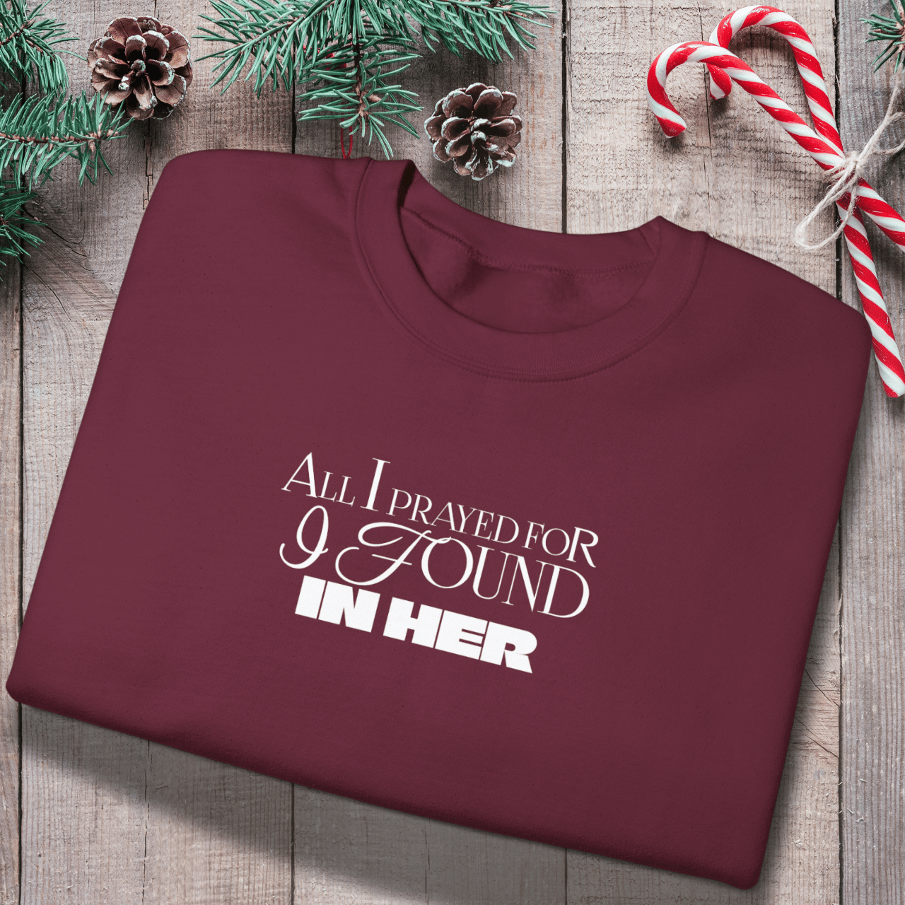 All I Prayed For I Found in Her Sweatshirt | Christian Couples Sweater for Him | Gildan 18000 | Faith-Based Matching His & Hers Gift