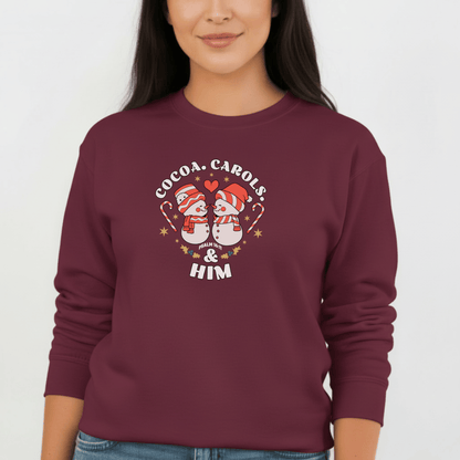 Cocoa Carols & Him Sweatshirt | Couples Christmas Matching Sweaters | Gildan 18000 Crewneck | Holiday Faith Gift for Her