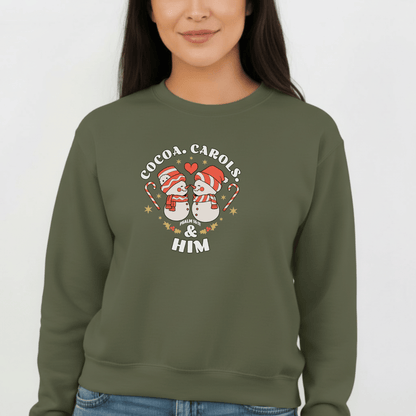 Cocoa Carols & Him Sweatshirt | Couples Christmas Matching Sweaters | Gildan 18000 Crewneck | Holiday Faith Gift for Her