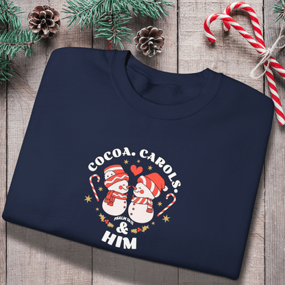 Cocoa Carols & Him Sweatshirt | Couples Christmas Matching Sweaters | Gildan 18000 Crewneck | Holiday Faith Gift for Her