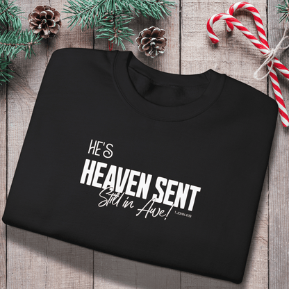 He’s Heaven Sent Still in Awe Sweatshirt | Christian Couples Matching Sweatshirts | Gildan 18000 Crewneck | 1 John 4:19 Faith Gift for Her