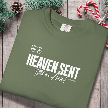 He’s Heaven Sent Still in Awe Shirt | Comfort Colors 1717 Women’s Christian Tee | 1 John 4:19 Couples Matching Shirts | Faith-Based Gift for Her