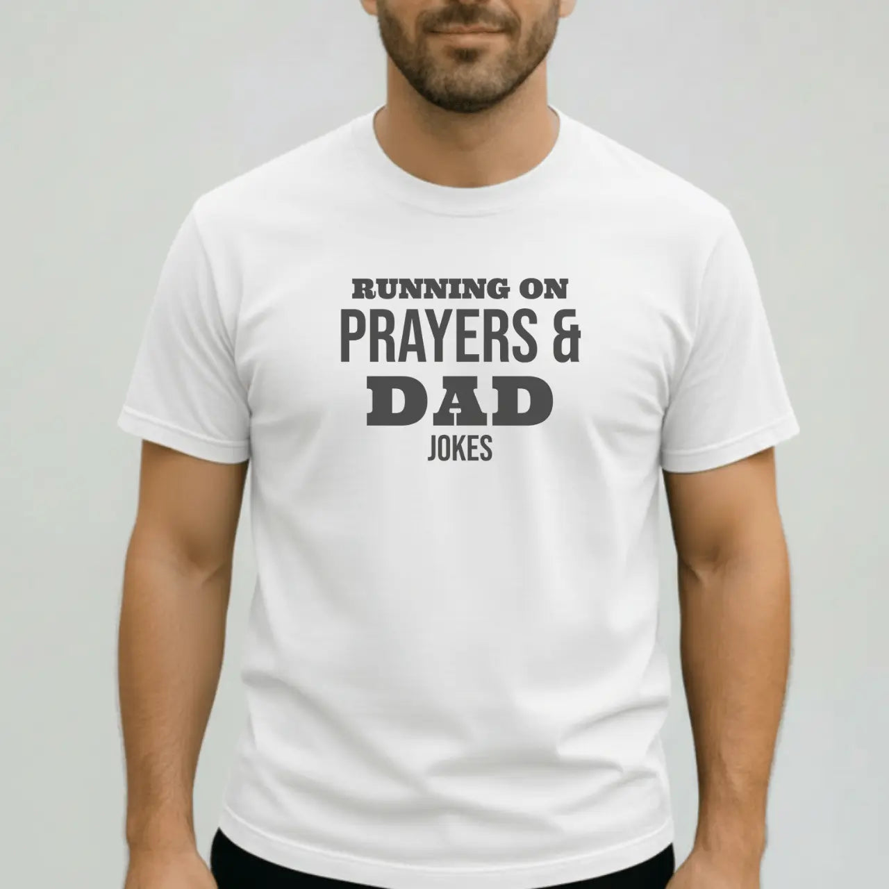 Running on Prayers and Dad Jokes T-Shirt | Comfort Colors Dad Tee Goshen & Selah Co