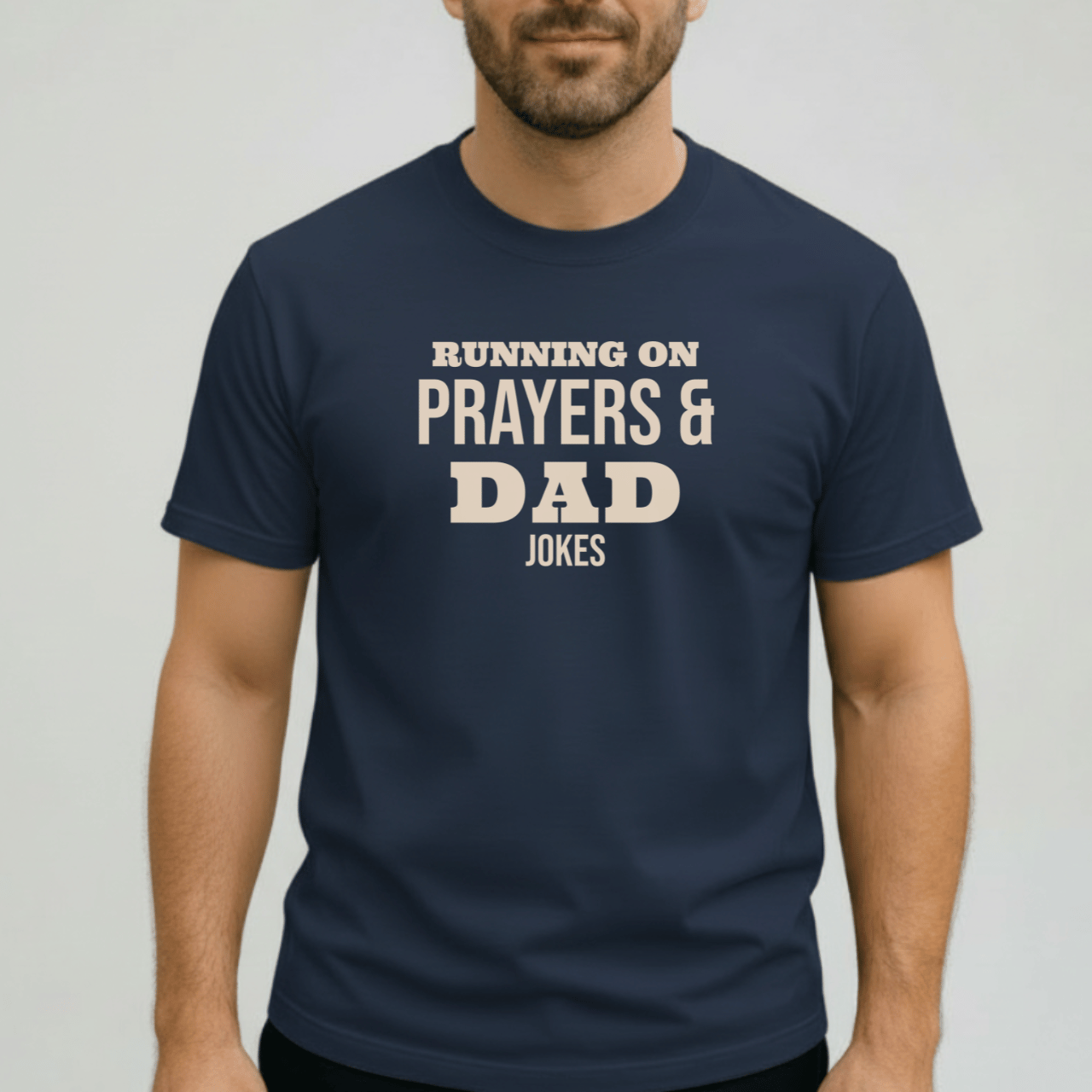 Running on Prayers and Dad Jokes Shirt | Comfort Colors 1717 Christian Dad Tee | Funny Fatherhood T-Shirt | Faith Dad Gift for Him