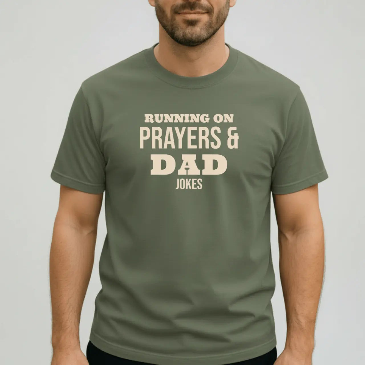 Running on Prayers and Dad Jokes T-Shirt | Comfort Colors Dad Tee Goshen & Selah Co