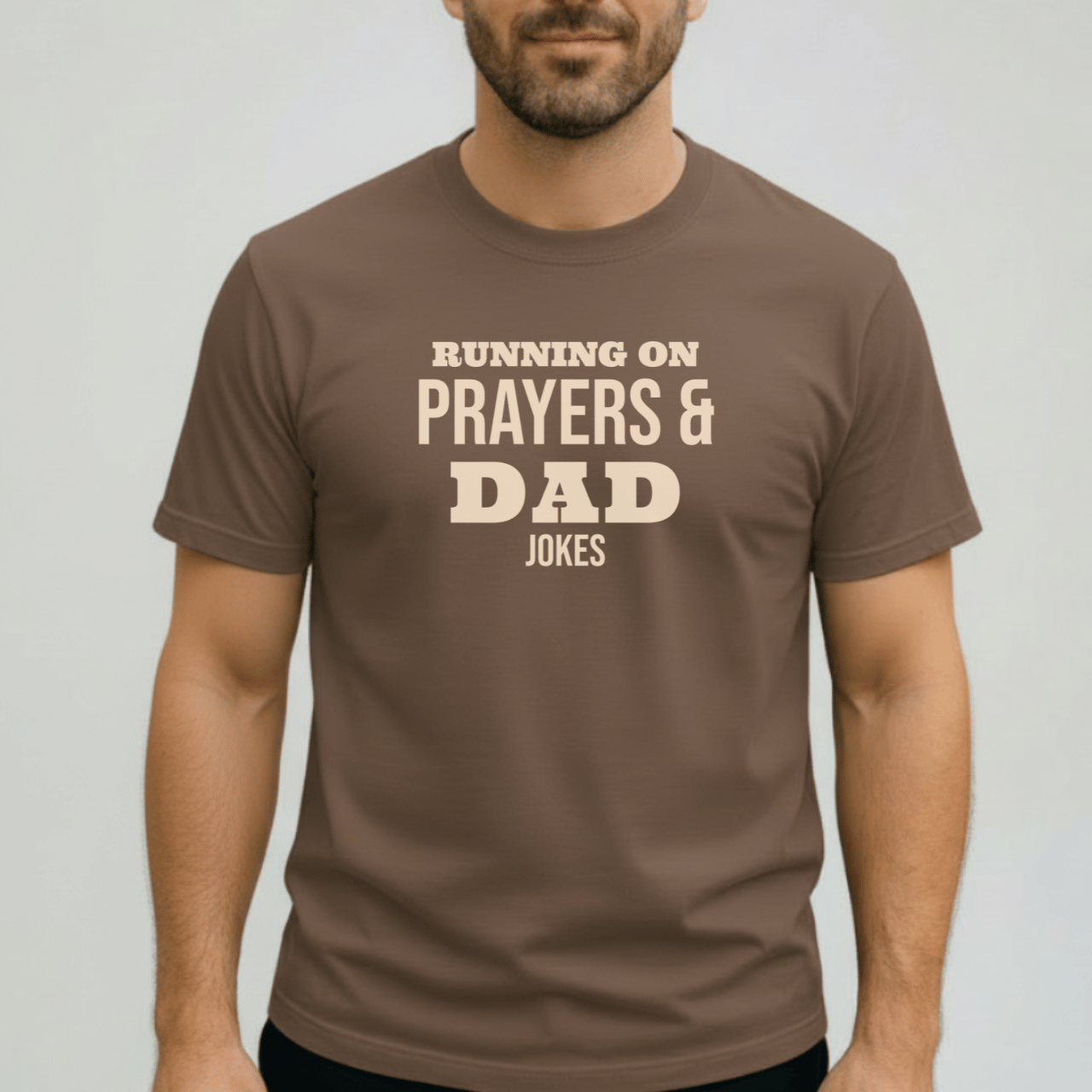 Running on Prayers and Dad Jokes Shirt | Comfort Colors 1717 Christian Dad Tee | Funny Fatherhood T-Shirt | Faith Dad Gift for Him