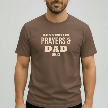 Running on Prayers and Dad Jokes Shirt | Comfort Colors 1717 Christian Dad Tee | Funny Fatherhood T-Shirt | Faith Dad Gift for Him