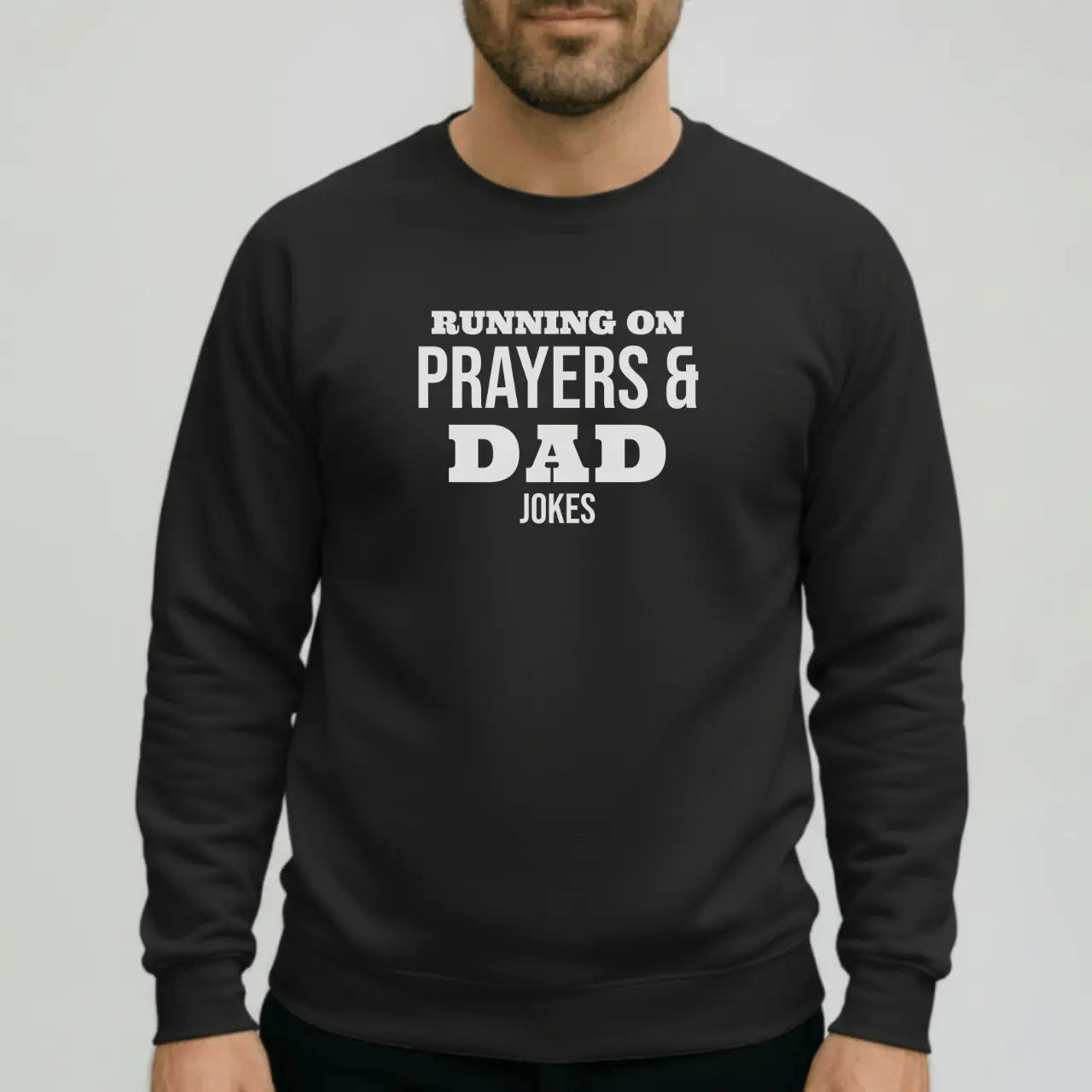 Running on Prayers and Dad Jokes Sweatshirt | Gildan 18000 Crewneck | Funny Father Sweater Goshen & Selah Co