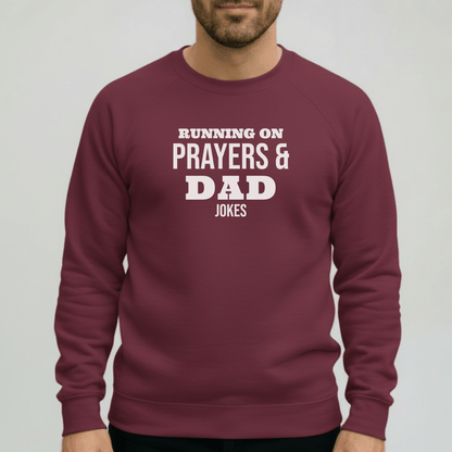 Running on Prayers and Dad Jokes Sweatshirt | Gildan 18000 Christian Dad Crewneck | Funny Fatherhood Sweater | Faith Dad Gift for Him