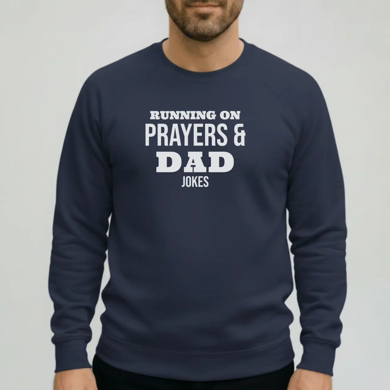 Running on Prayers and Dad Jokes Sweatshirt | Gildan 18000 Crewneck | Funny Father Sweater Goshen & Selah Co
