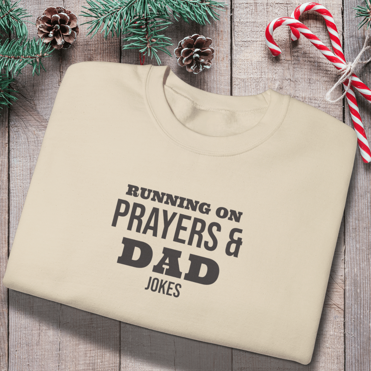Running on Prayers and Dad Jokes Sweatshirt | Gildan 18000 Christian Dad Crewneck | Funny Fatherhood Sweater | Faith Dad Gift for Him