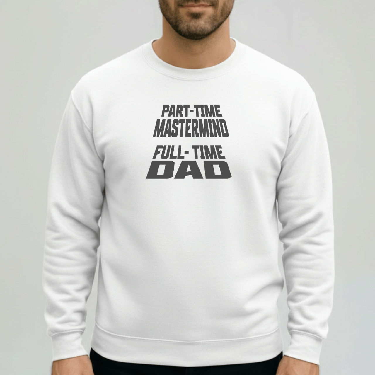 Part-Time Mastermind Full-Time Dad Sweatshirt | Gildan 18000 Funny Dad Crewneck | Fatherhood Sweater Gift for Him | Mens Dad-Life Shirt