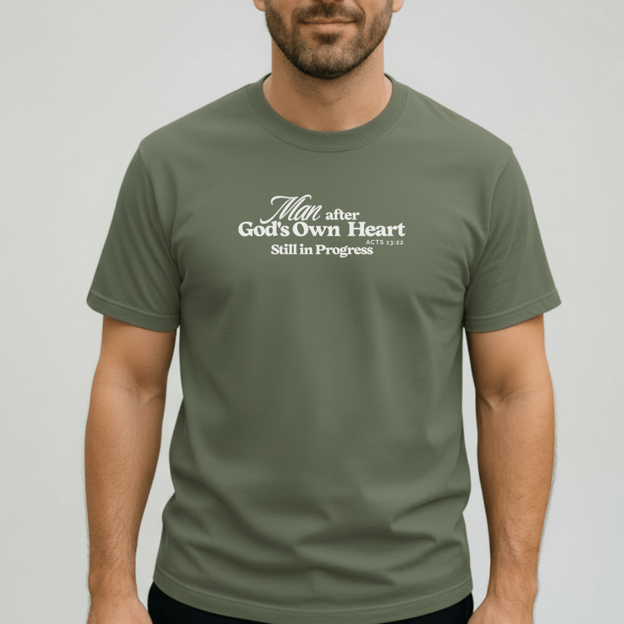 Man After God’s Own Heart Shirt | Acts 13:22 Christian Men’s Tee | Comfort Colors 1717 | Still in Progress Faith T-Shirt