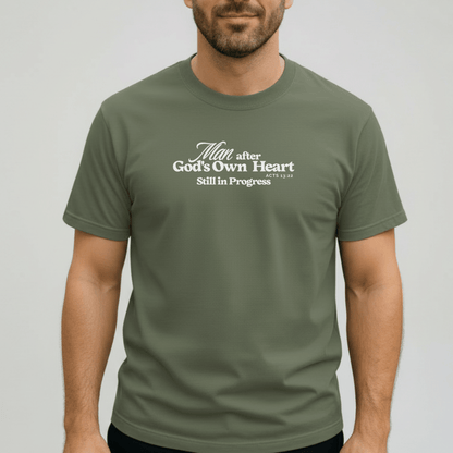 Man After God’s Own Heart Shirt | Acts 13:22 Christian Men’s Tee | Comfort Colors 1717 | Still in Progress Faith T-Shirt